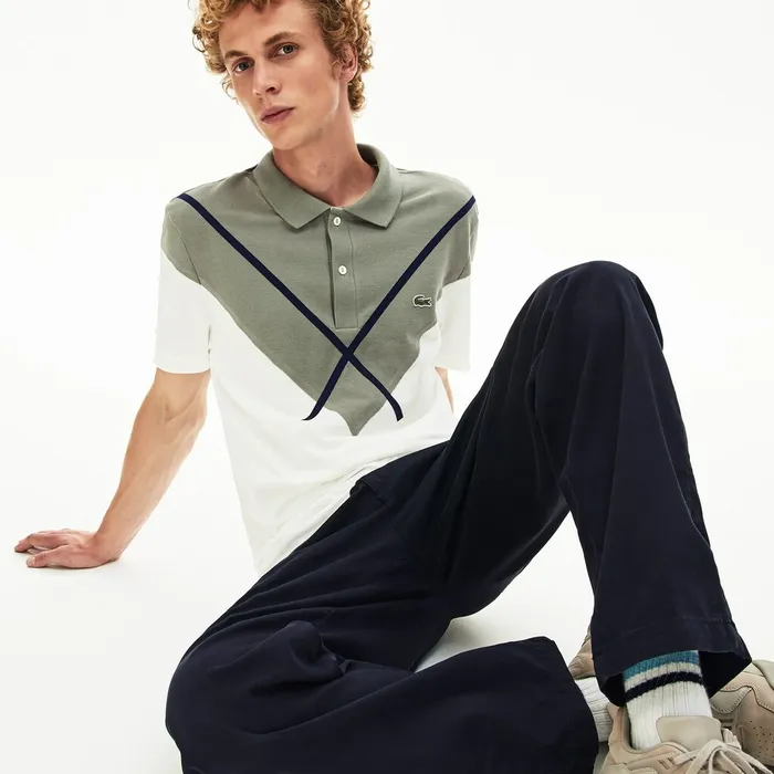 Made In France Jacquard Cotton Piqu Polo Shirt WhiteKhaki GreenNavy Blue Mens Lacoste Polos For Sale