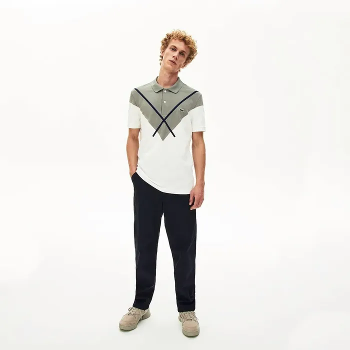 Made In France Jacquard Cotton Piqu Polo Shirt WhiteKhaki GreenNavy Blue Mens Lacoste Polos For Sale