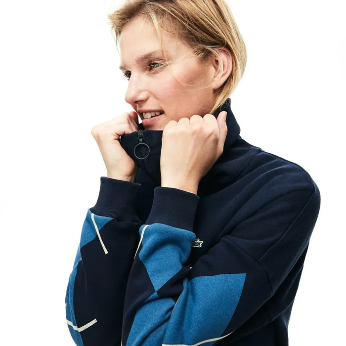 Made In France Jacquard Patterned Fleece Sweatshirt Dress Navy Blue Womens Lacoste Dresses and Skirts Store