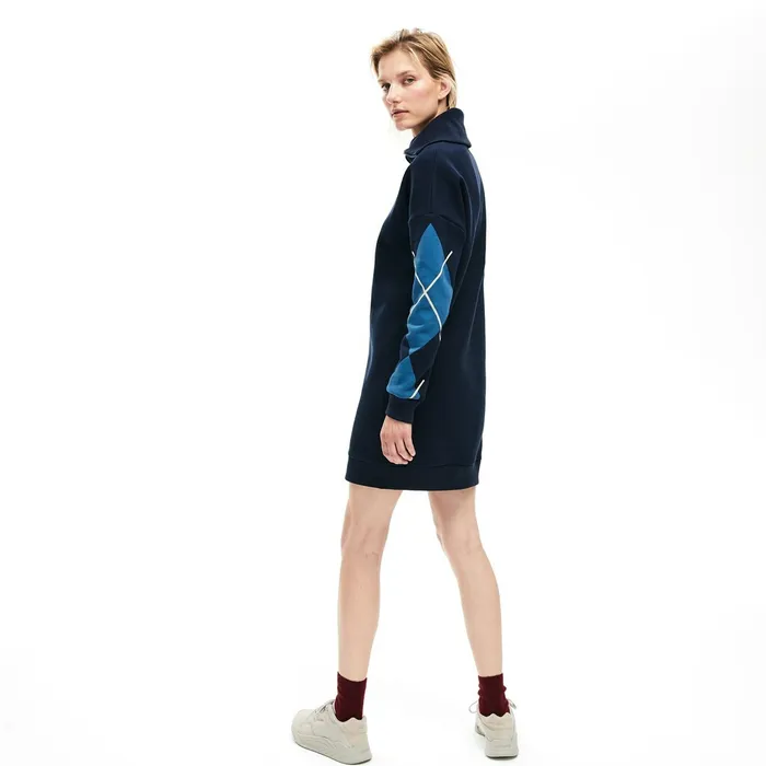 Made In France Jacquard Patterned Fleece Sweatshirt Dress Navy Blue Womens Lacoste Dresses and Skirts Store