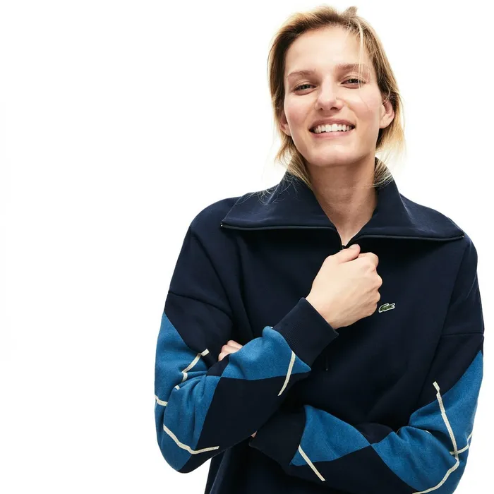 Made In France Jacquard Patterned Fleece Sweatshirt Dress Navy Blue Womens Lacoste Dresses and Skirts Store