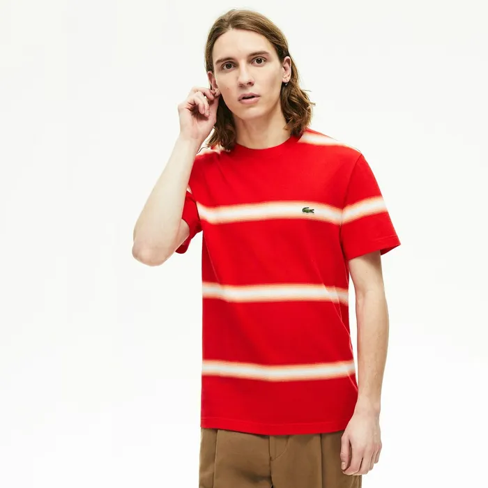 Made in France Striped Cotton Piqu Crew Neck Tshirt RedWhite Mens Lacoste TShirts Near Me