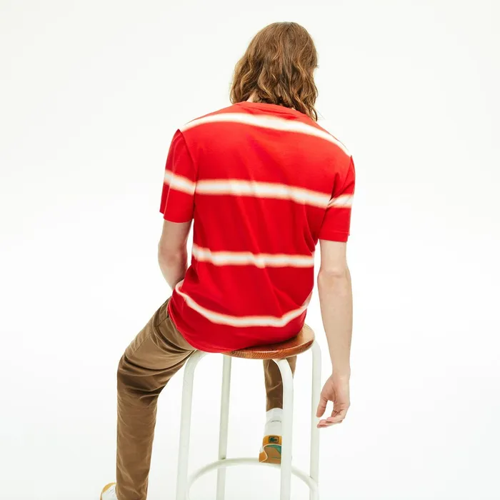 Made in France Striped Cotton Piqu Crew Neck Tshirt RedWhite Mens Lacoste TShirts Near Me