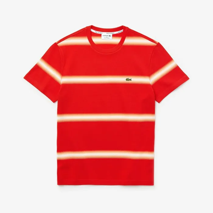 Made in France Striped Cotton Piqu Crew Neck Tshirt RedWhite Mens Lacoste TShirts Near Me