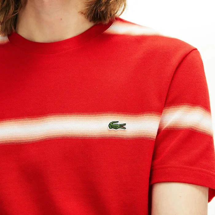 Made in France Striped Cotton Piqu Crew Neck Tshirt RedWhite Mens Lacoste TShirts Near Me