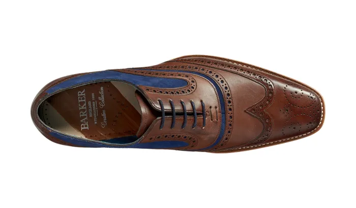 McClean 8211 Ebony Hand Painted Navy Suede Mens Barker Shoes Oxfords