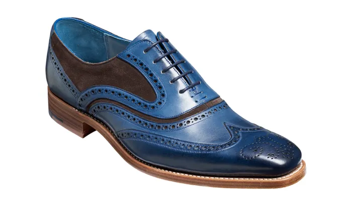 McClean 8211 Navy Hand Painted Choc Suede Mens Barker Shoes Brogues