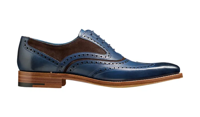 McClean 8211 Navy Hand Painted Choc Suede Mens Barker Shoes Brogues