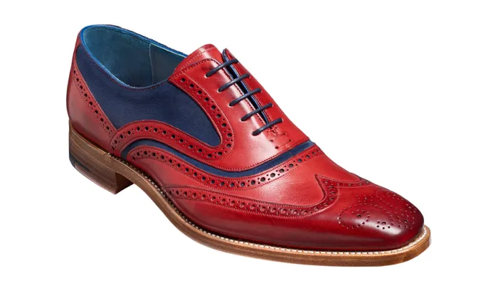 McClean 8211 Red Hand Painted Navy Suede Mens Barker Shoes Brogues