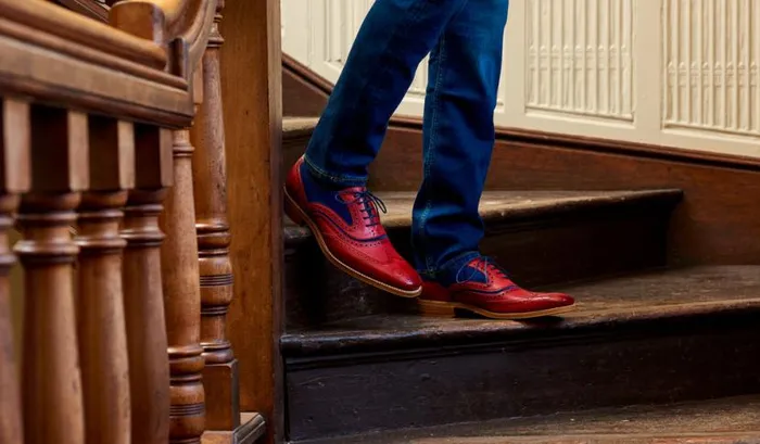 McClean 8211 Red Hand Painted Navy Suede Mens Barker Shoes Brogues