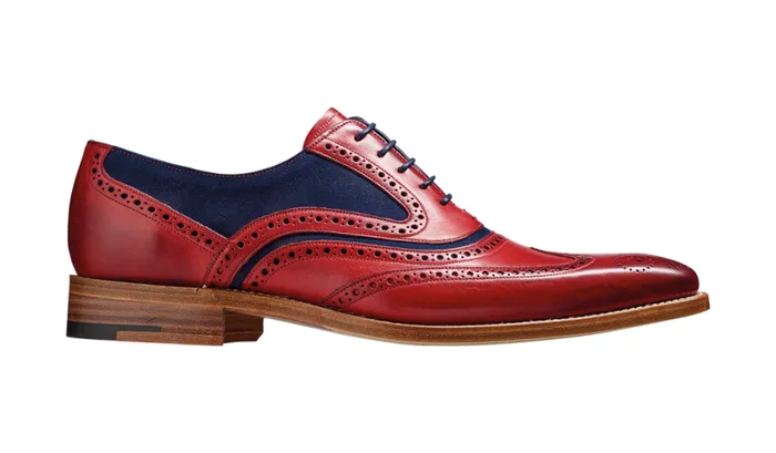 McClean 8211 Red Hand Painted Navy Suede Mens Barker Shoes Brogues