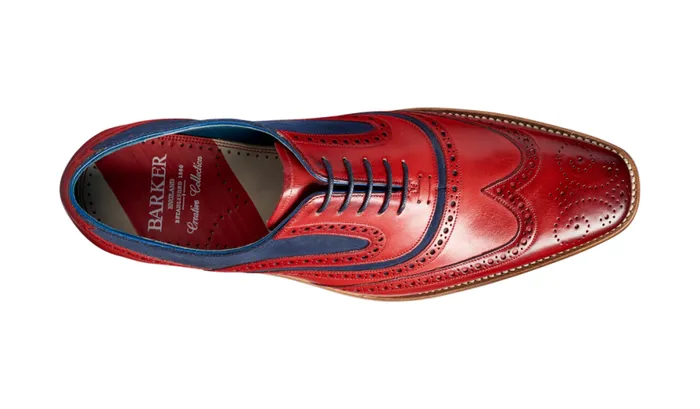 McClean 8211 Red Hand Painted Navy Suede Mens Barker Shoes Brogues