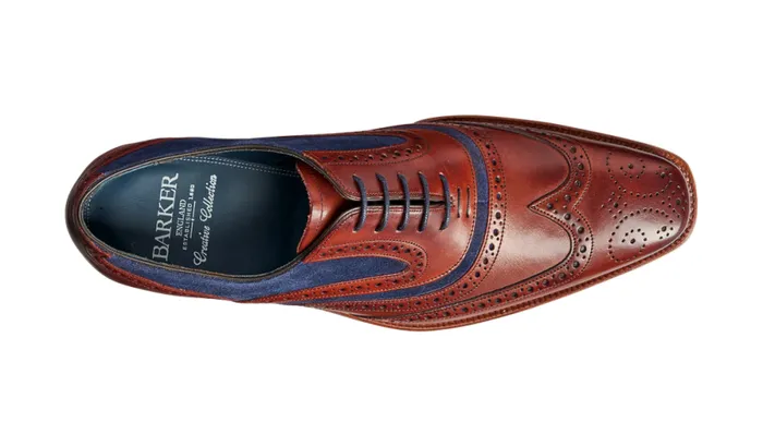 McClean 8211 Rosewood Calf Navy Suede Mens Barker Shoes Brogues