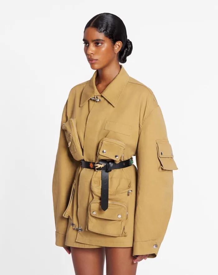 Men Lanvin Coats and Jackets Lanvin X Future Asymmetrical Utility Jacket Sand Men Lanvin Coats and Jackets Lanvin X Future Asymmetrical Utility Jacket Sand