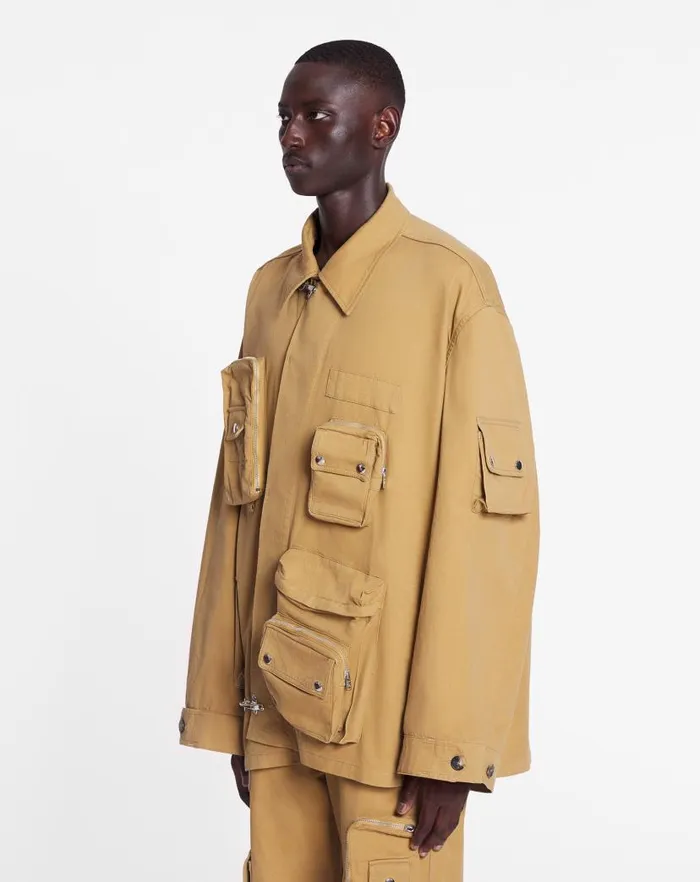Men Lanvin Coats and Jackets Lanvin X Future Asymmetrical Utility Jacket Sand Men Lanvin Coats and Jackets Lanvin X Future Asymmetrical Utility Jacket Sand