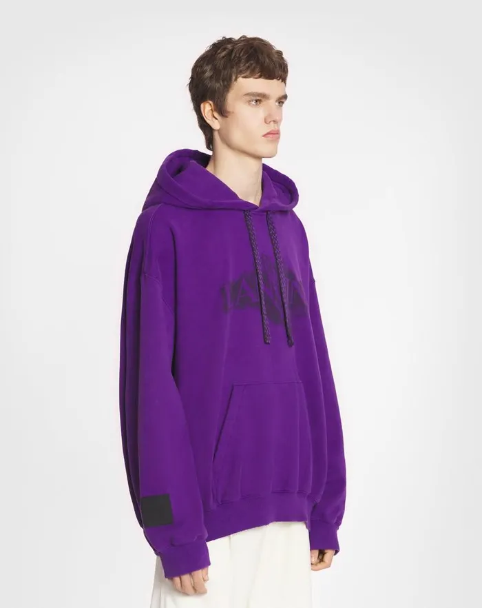 Men Lanvin Coats and Jackets Lanvin X Future Unisex Baggy Hoodie With Eagle Print Purple Reign Men Lanvin Coats and Jackets Lanvin X Future Unisex Baggy Hoodie With Eagle Print Purple Reign