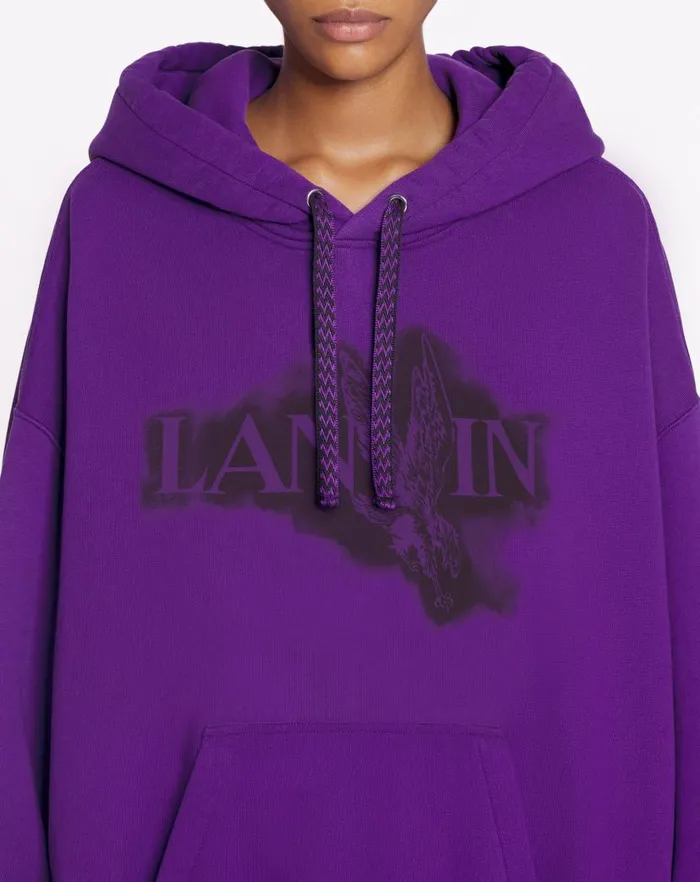 Men Lanvin Coats and Jackets Lanvin X Future Unisex Baggy Hoodie With Eagle Print Purple Reign Men Lanvin Coats and Jackets Lanvin X Future Unisex Baggy Hoodie With Eagle Print Purple Reign