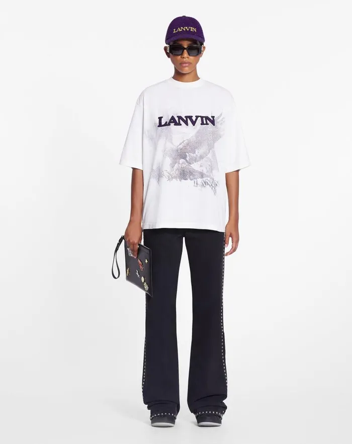 Men Lanvin Coats and Jackets Lanvin X Future Unisex Eagle Print Loosefit Tshirt White Mustangblack Men Lanvin Coats and Jackets Lanvin X Future Unisex Eagle Print Loosefit Tshirt White Mustangblack