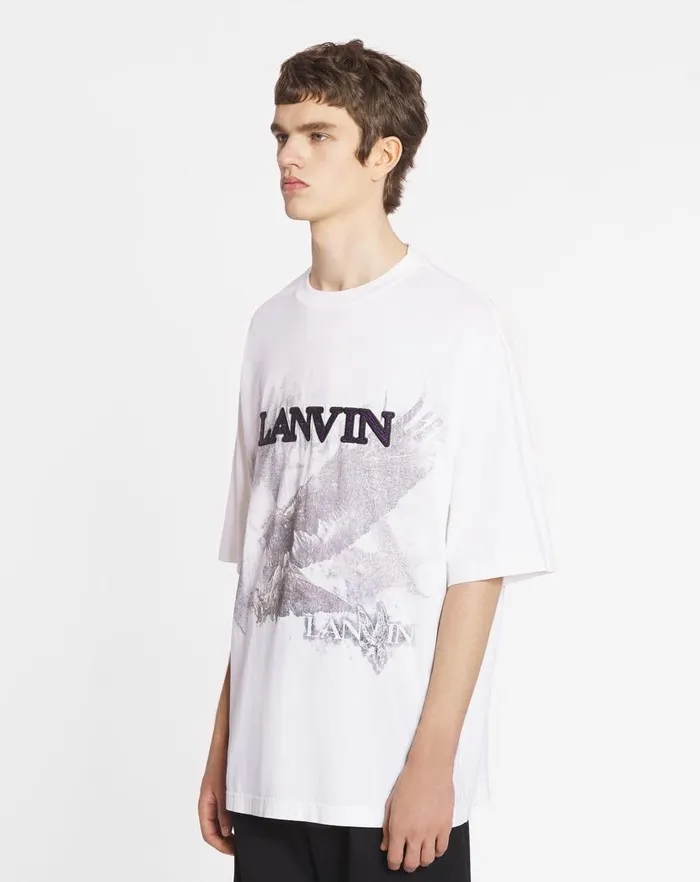 Men Lanvin Coats and Jackets Lanvin X Future Unisex Eagle Print Loosefit Tshirt White Mustangblack Men Lanvin Coats and Jackets Lanvin X Future Unisex Eagle Print Loosefit Tshirt White Mustangblack