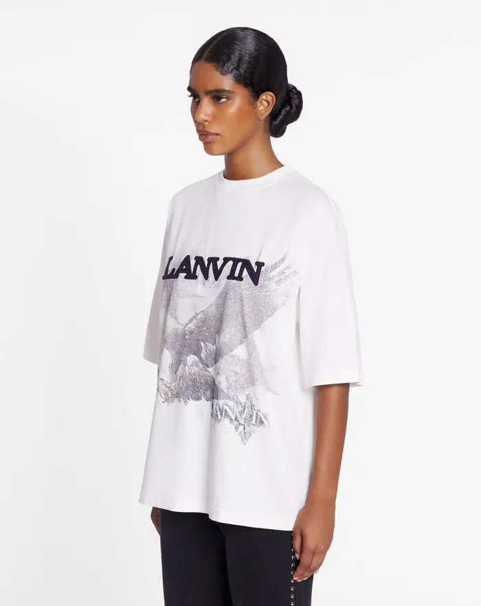 Men Lanvin Coats and Jackets Lanvin X Future Unisex Eagle Print Loosefit Tshirt White Mustangblack Men Lanvin Coats and Jackets Lanvin X Future Unisex Eagle Print Loosefit Tshirt White Mustangblack