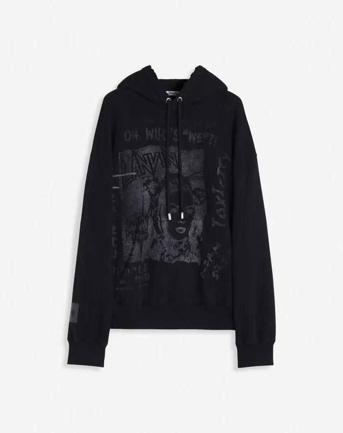 Men Lanvin Coats and Jackets Lanvin X Future Unisex Loosefit Printed Hoodie Black Men Lanvin Coats and Jackets Lanvin X Future Unisex Loosefit Printed Hoodie Black
