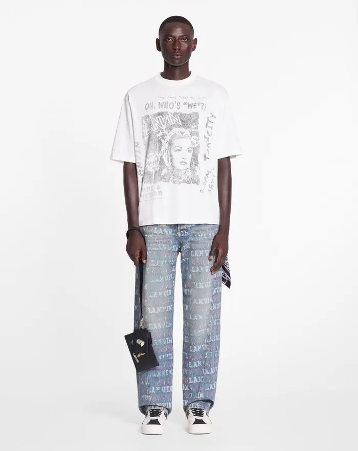Men Lanvin Coats and Jackets Lanvin X Future Unisex Loosefit Printed Tshirt White Mustang Men Lanvin Coats and Jackets Lanvin X Future Unisex Loosefit Printed Tshirt White Mustang
