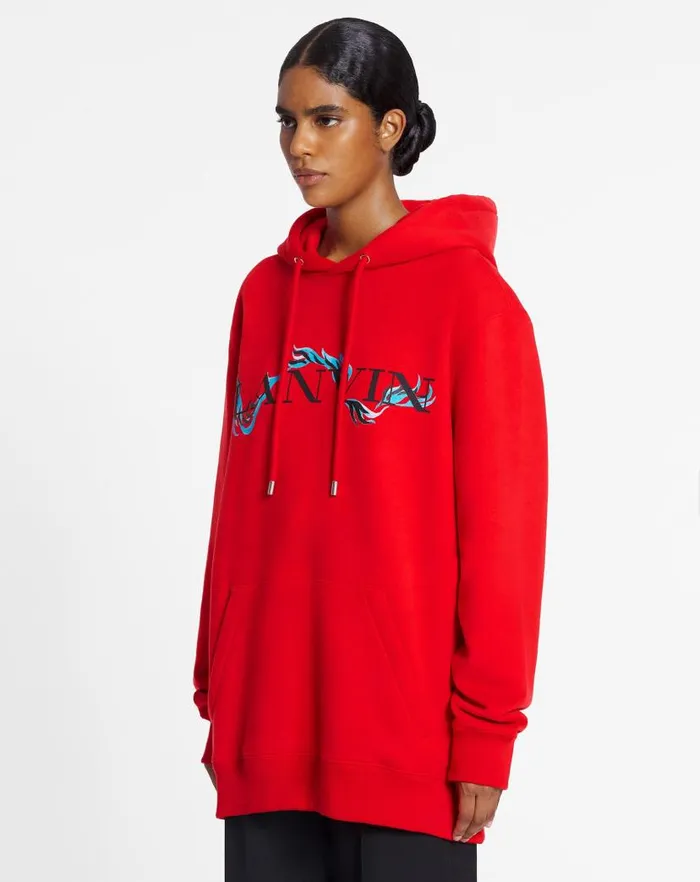 Men Lanvin Coats and Jackets Unisex Dragon Print Loosefitting Hoodie Flame Men Lanvin Coats and Jackets Unisex Dragon Print Loosefitting Hoodie Flame