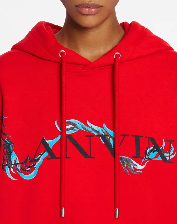 Men Lanvin Coats and Jackets Unisex Dragon Print Loosefitting Hoodie Flame Men Lanvin Coats and Jackets Unisex Dragon Print Loosefitting Hoodie Flame