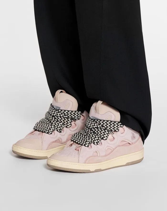 Men Lanvin Curb Leather Curb Sneakers Pink Men Lanvin Curb Leather Curb Sneakers Pink