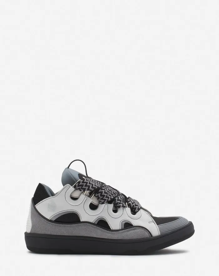 Men Lanvin Curb Leather Curb Sneakers Whiteanthracite