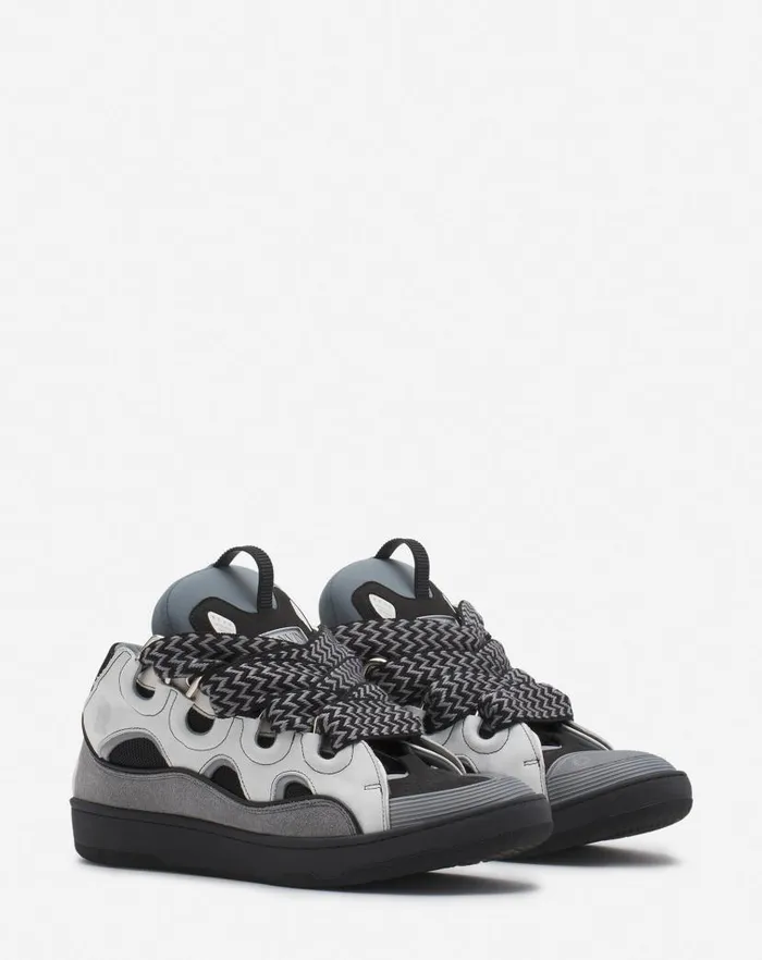 Men Lanvin Curb Leather Curb Sneakers Whiteanthracite Men Lanvin Curb Leather Curb Sneakers Whiteanthracite