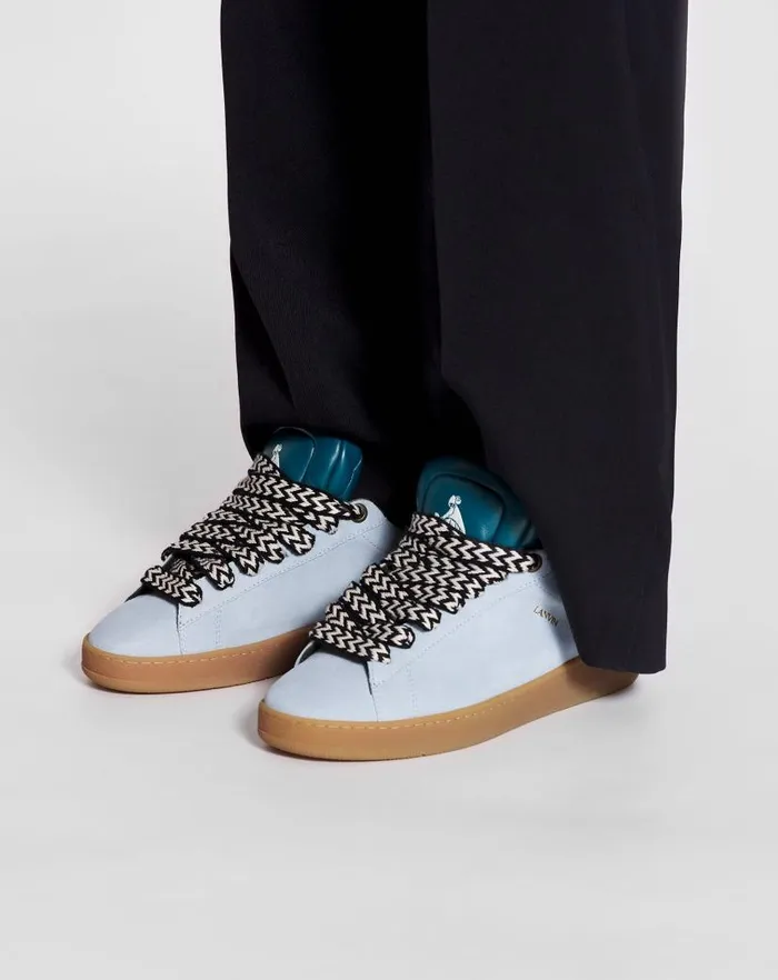 Men Lanvin Curb Lite Lanvin X Future Hyper Curb Sneakers In Leather And Suede For Men Bluedark Blue