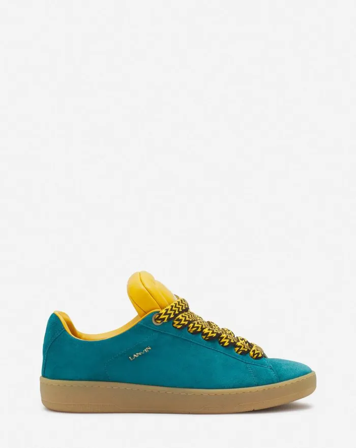 Men Lanvin Curb Lite Lanvin X Future Hyper Curb Sneakers In Leather And Suede For Men Blueyellow