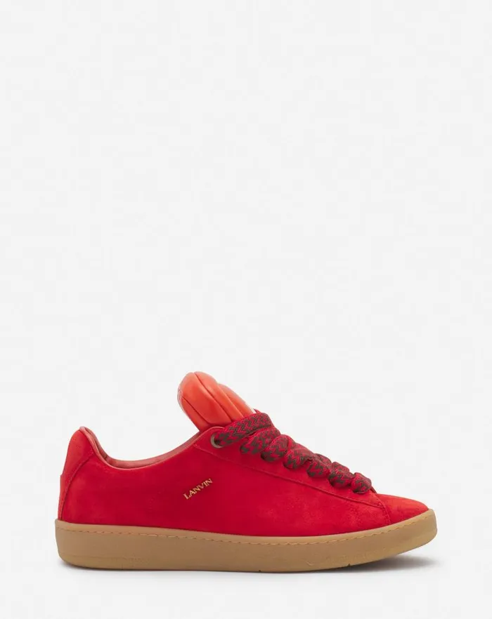 Men Lanvin Curb Lite Lanvin X Future Hyper Curb Sneakers In Leather And Suede For Men Poppy Redorange