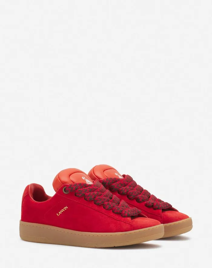 Men Lanvin Curb Lite Lanvin X Future Hyper Curb Sneakers In Leather And Suede For Men Poppy Redorange Men Lanvin Curb Lite Lanvin X Future Hyper Curb Sneakers In Leather And Suede For Men Poppy Redorange