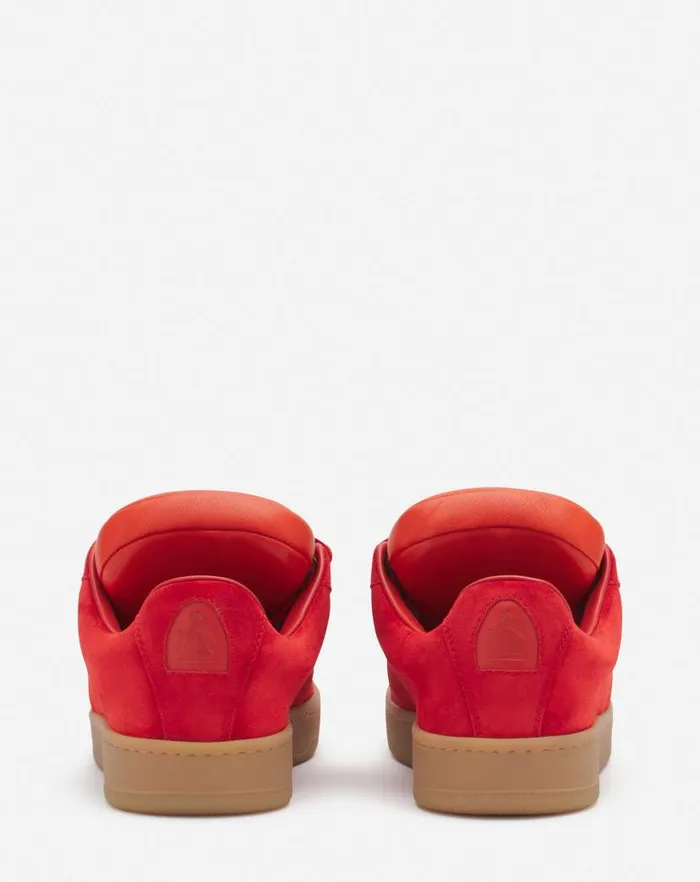 Men Lanvin Curb Lite Lanvin X Future Hyper Curb Sneakers In Leather And Suede For Men Poppy Redorange Men Lanvin Curb Lite Lanvin X Future Hyper Curb Sneakers In Leather And Suede For Men Poppy Redorange