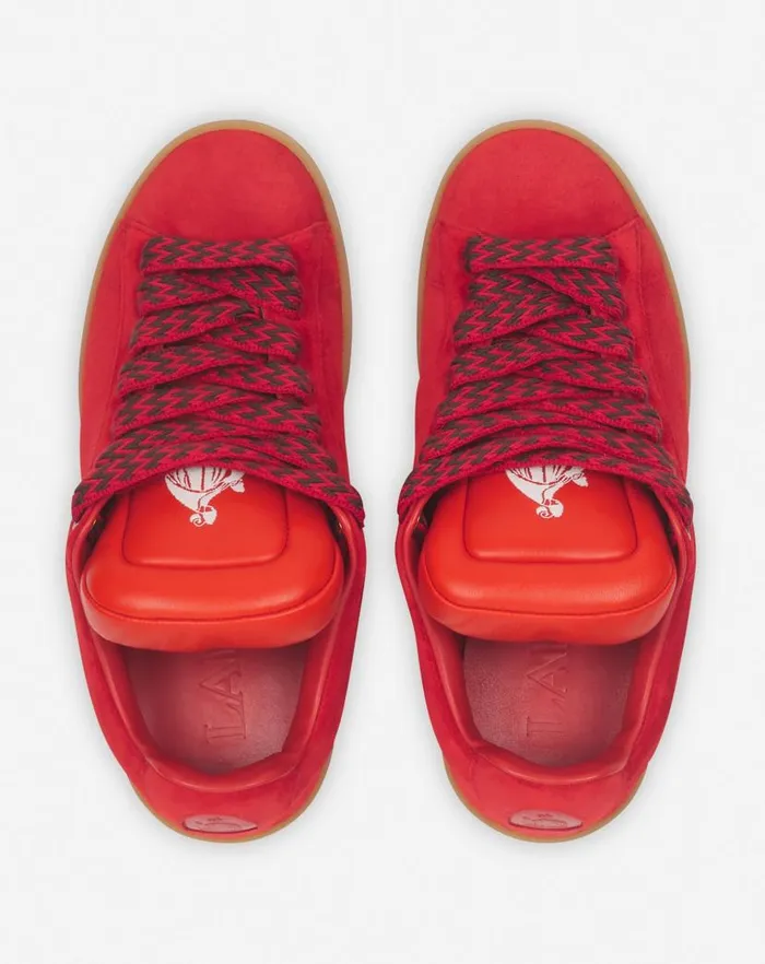 Men Lanvin Curb Lite Lanvin X Future Hyper Curb Sneakers In Leather And Suede For Men Poppy Redorange Men Lanvin Curb Lite Lanvin X Future Hyper Curb Sneakers In Leather And Suede For Men Poppy Redorange