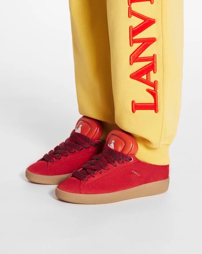 Men Lanvin Curb Lite Lanvin X Future Hyper Curb Sneakers In Leather And Suede For Men Poppy Redorange Men Lanvin Curb Lite Lanvin X Future Hyper Curb Sneakers In Leather And Suede For Men Poppy Redorange