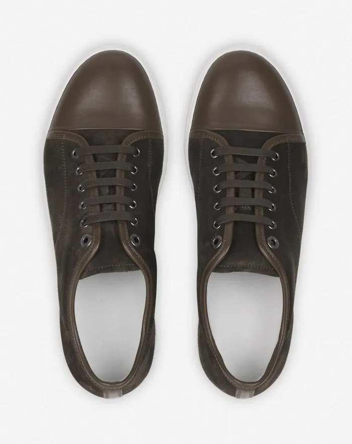 Men Lanvin DBB1 Dbb1 Leather And Suede Sneakers Khakiwhite Men Lanvin DBB1 Dbb1 Leather And Suede Sneakers Khakiwhite