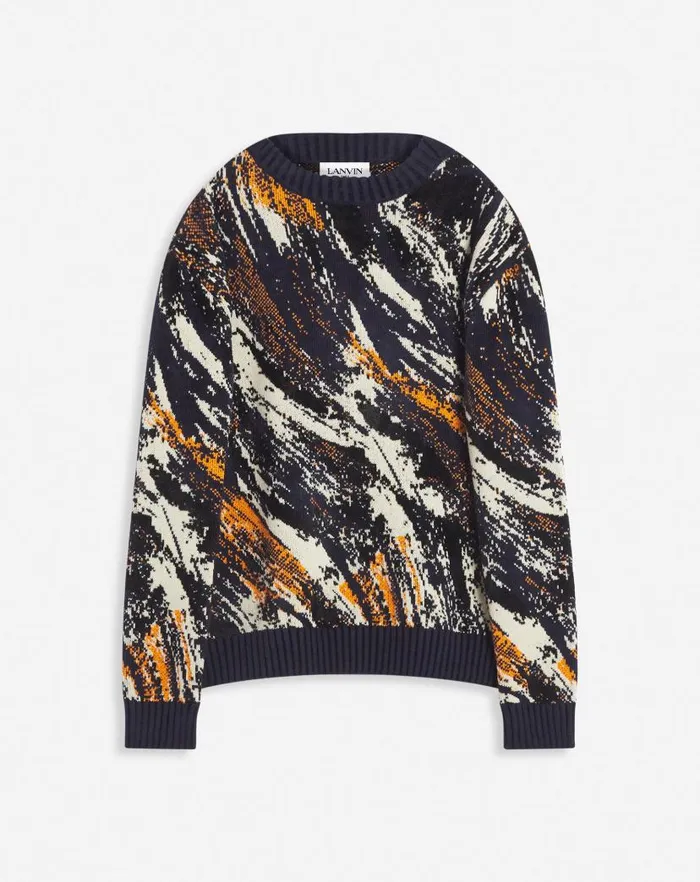 Men Lanvin Knitwear and Sweatshirts Abstract Jacquard Sweater Navy Bluemulticolour