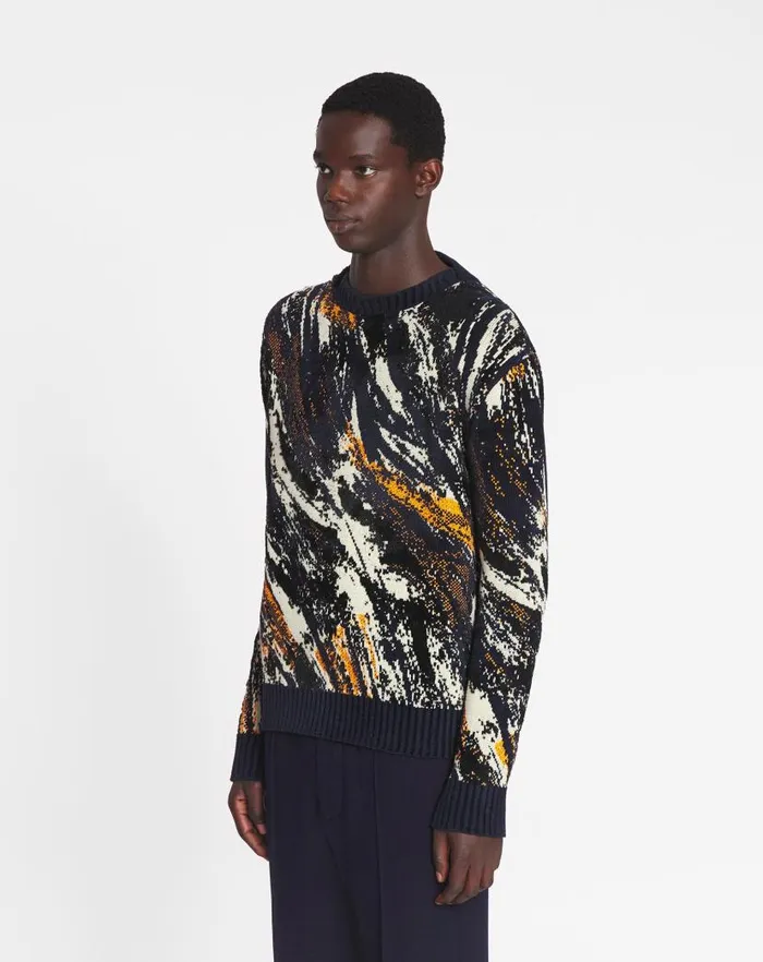 Men Lanvin Knitwear and Sweatshirts Abstract Jacquard Sweater Navy Bluemulticolour Men Lanvin Knitwear and Sweatshirts Abstract Jacquard Sweater Navy Bluemulticolour