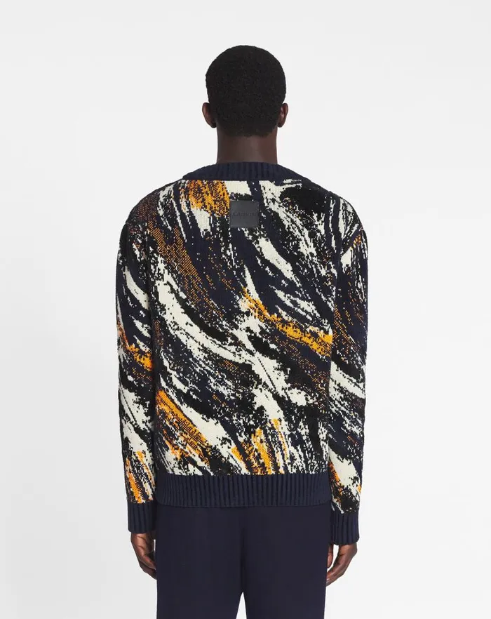 Men Lanvin Knitwear and Sweatshirts Abstract Jacquard Sweater Navy Bluemulticolour Men Lanvin Knitwear and Sweatshirts Abstract Jacquard Sweater Navy Bluemulticolour