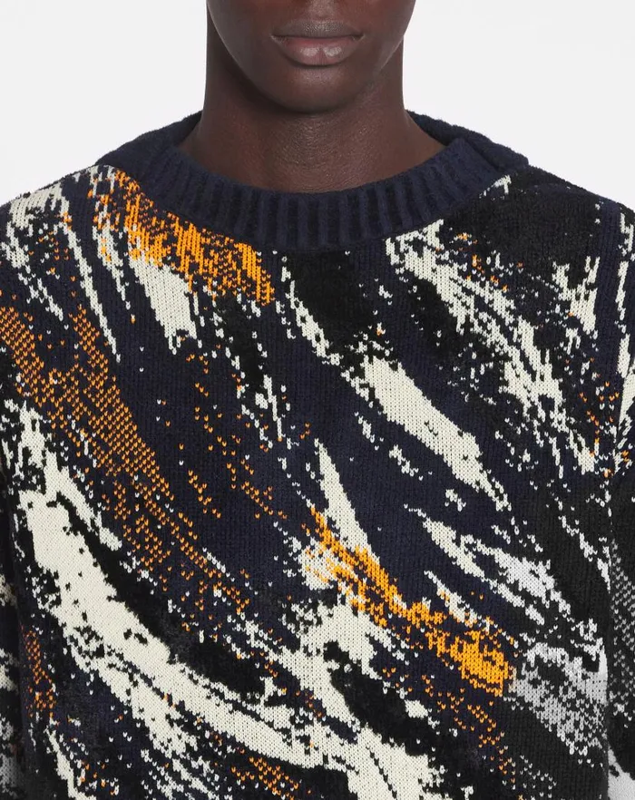 Men Lanvin Knitwear and Sweatshirts Abstract Jacquard Sweater Navy Bluemulticolour Men Lanvin Knitwear and Sweatshirts Abstract Jacquard Sweater Navy Bluemulticolour