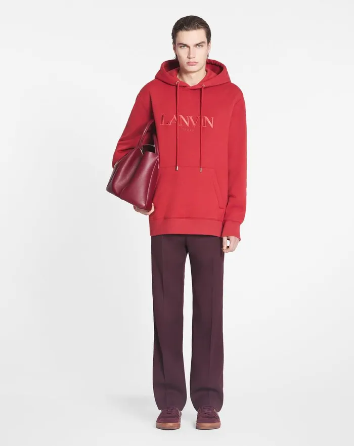 Men Lanvin Knitwear and Sweatshirts Lanvin Paris Embroidered Loosefitting Hoodie Turkish Red