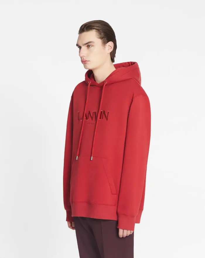 Men Lanvin Knitwear and Sweatshirts Lanvin Paris Embroidered Loosefitting Hoodie Turkish Red