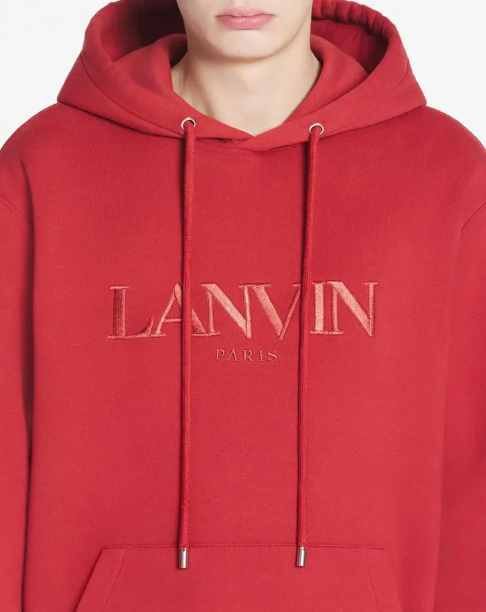 Men Lanvin Knitwear and Sweatshirts Lanvin Paris Embroidered Loosefitting Hoodie Turkish Red