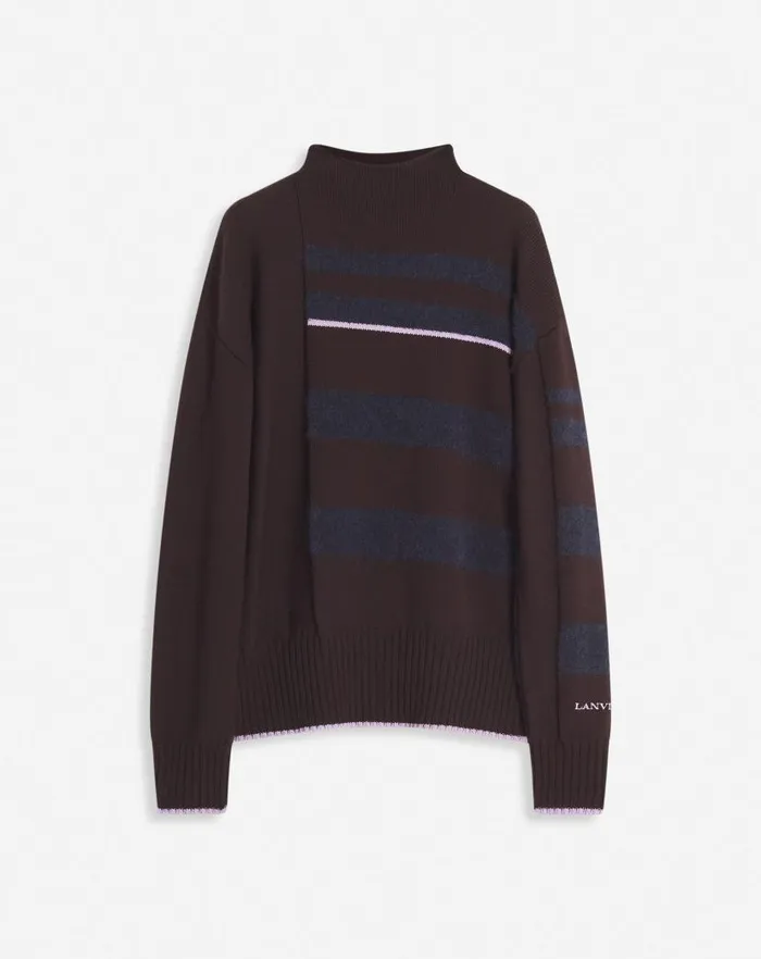 Men Lanvin Knitwear and Sweatshirts Striped Mock Turtleneck Sweater Marron Glace