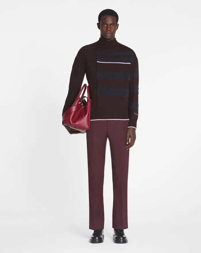Men Lanvin Knitwear and Sweatshirts Striped Mock Turtleneck Sweater Marron Glace Men Lanvin Knitwear and Sweatshirts Striped Mock Turtleneck Sweater Marron Glace