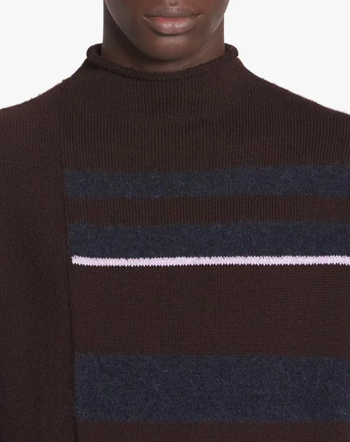 Men Lanvin Knitwear and Sweatshirts Striped Mock Turtleneck Sweater Marron Glace Men Lanvin Knitwear and Sweatshirts Striped Mock Turtleneck Sweater Marron Glace