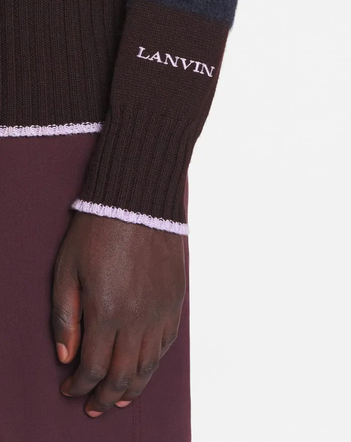 Men Lanvin Knitwear and Sweatshirts Striped Mock Turtleneck Sweater Marron Glace Men Lanvin Knitwear and Sweatshirts Striped Mock Turtleneck Sweater Marron Glace